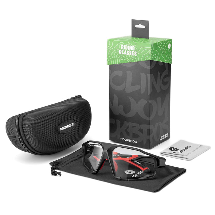 Rockbros SP216BK photochromic UV400 cycling glasses - black and red