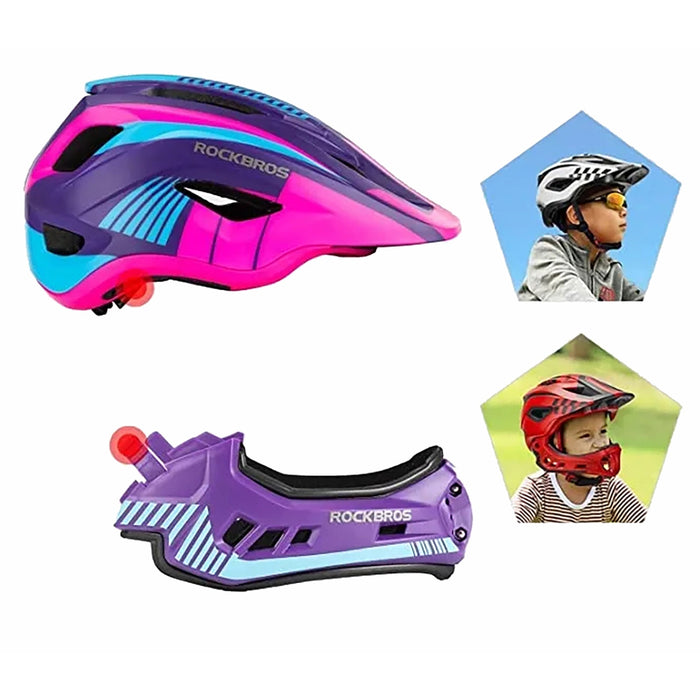 Rockbros TT-32SBPP-S Children's Bike Helmet with Detachable Chin Size S - Purple-Pink