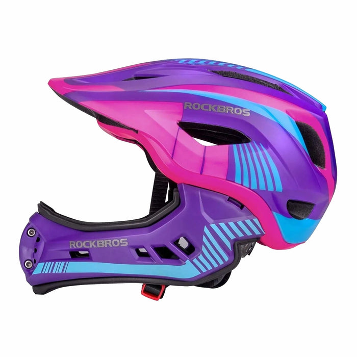 Rockbros TT-32SBPP-M children's bicycle helmet with removable chinbar, size M - purple-pink