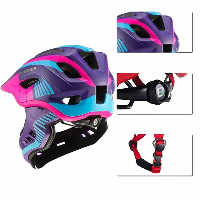 Rockbros TT-32SBPP-M Children's Bike Helmet with Detachable Chin Size M - Purple-Pink