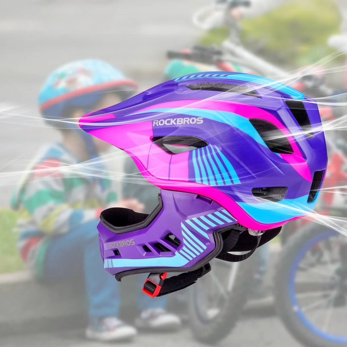 Rockbros TT-32SBPP-M Children's Bike Helmet with Detachable Chin Size M - Purple-Pink