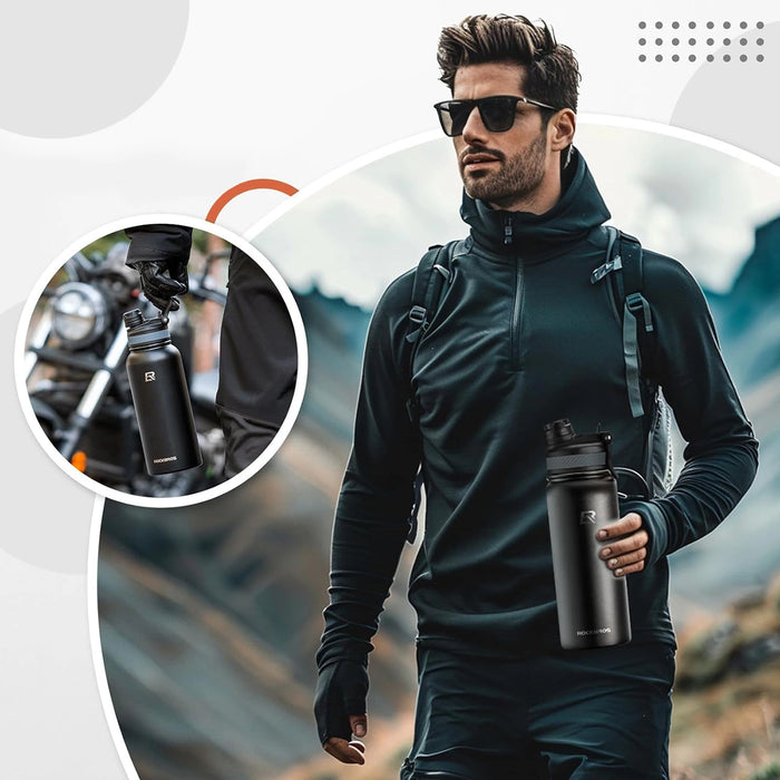 Rockbros 35210029002 thermal bicycle bottle for drinks 650 ml - black