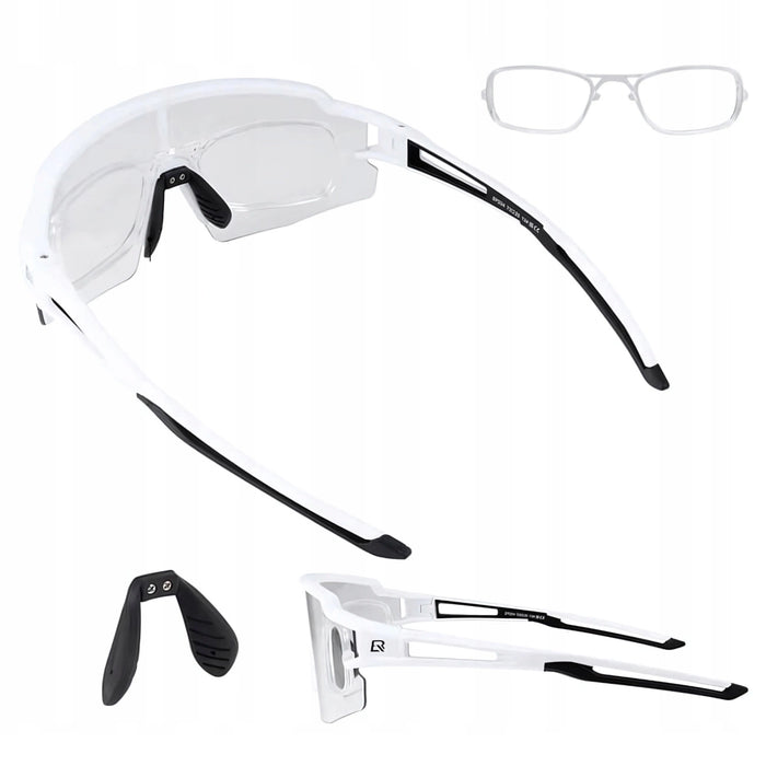 Rockbros Cycling Glasses Photochromic with UV Protection and Corrective Insert - White