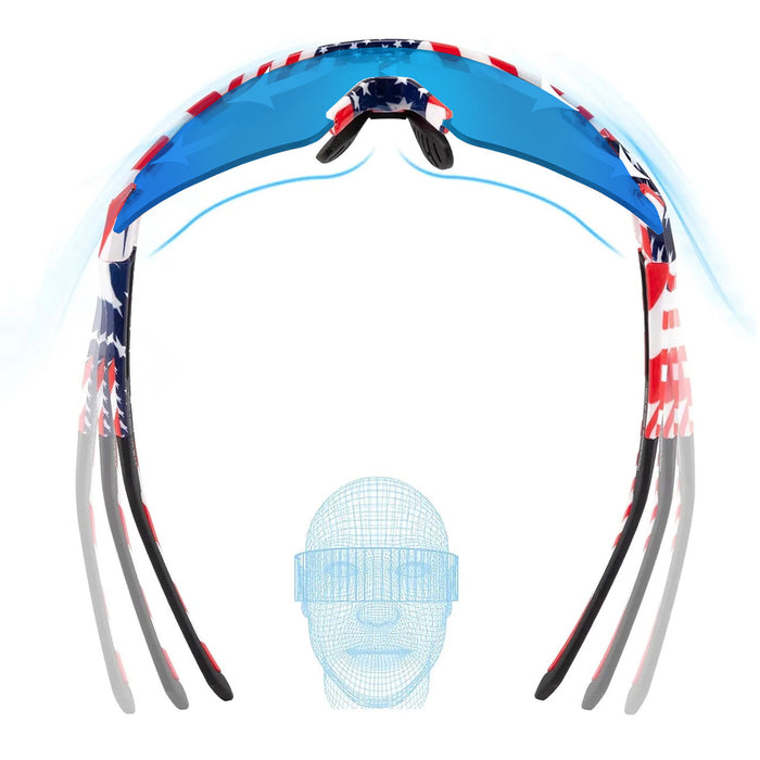 Rockbros Polarized Cycling Glasses with UV Protection and Corrective Insert Blue Lenses - USA Pattern - White