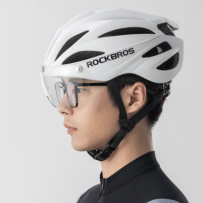 Rockbros Bike Helmet with Visor, Detachable UV Protective Goggles, Unisex - Brown