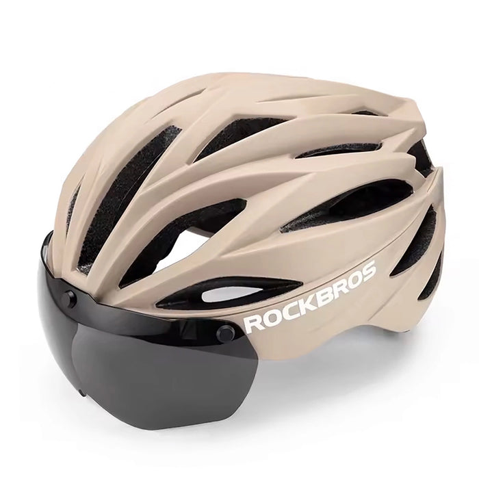 Rockbros Bike Helmet with Visor, Detachable UV Protective Goggles, Unisex - Brown