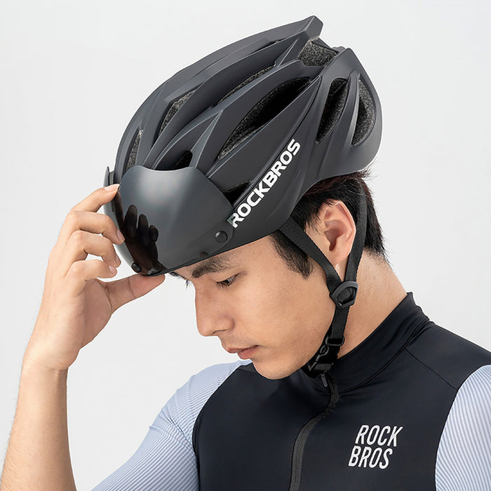 Rockbros Bike Helmet with Visor, Detachable UV Protective Goggles, Unisex - Green