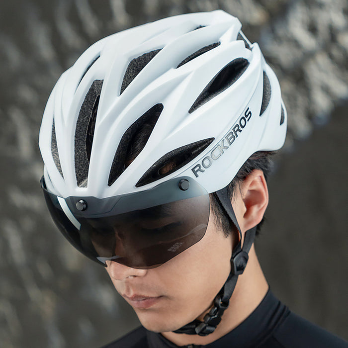 Rockbros Bike Helmet with Visor, Detachable UV Protective Goggles, Unisex - Black/Brown