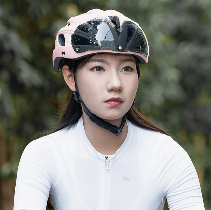 Rockbros Bike Helmet with Visor, Detachable UV Goggles, Detachable Visor, Unisex - Pink