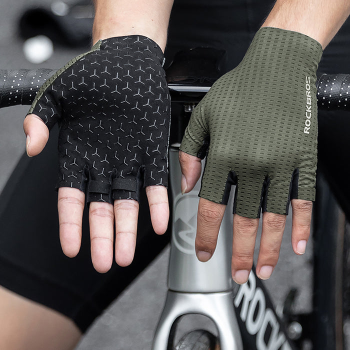 Rockbros Breathable Short Finger Cycling Gloves Size: XL - Green