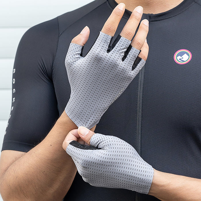 Rockbros Breathable Short Finger Cycling Gloves, Size: XXL - Gray