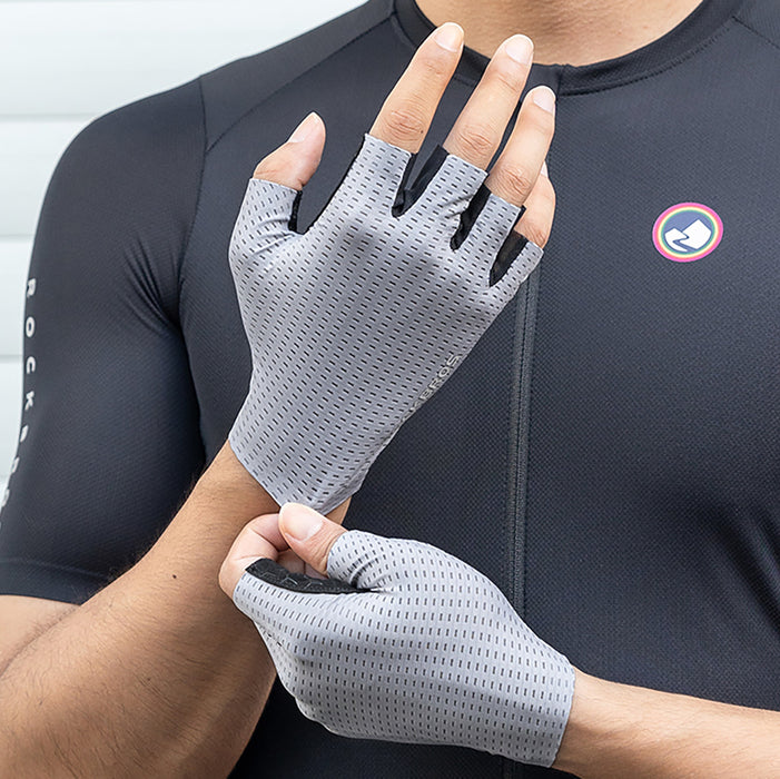 Rockbros Breathable Short Finger Cycling Gloves, Size: XXL - Gray