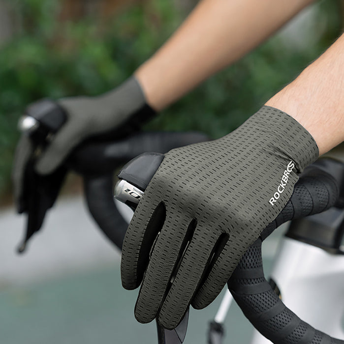 Rockbros Breathable Full Finger Cycling Gloves, Size: M - Green