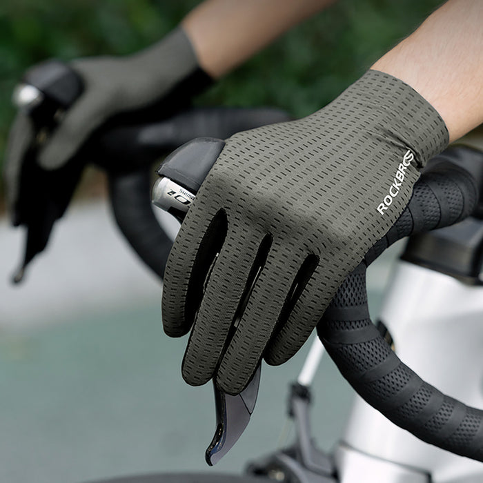 Rockbros Breathable Full Finger Cycling Gloves, Size: XL - Green