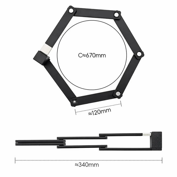 Rockbros 32140003001 foldable bicycle lock with key and handle, 68cm - black