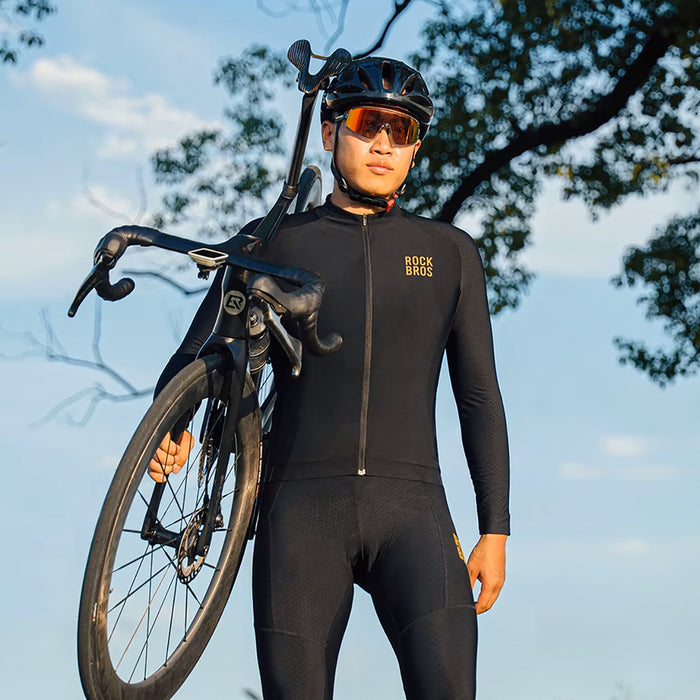 Rockbros YDWT020 Diamond Spring/Autumn/Winter Cycling Jersey, Size XXL - Black