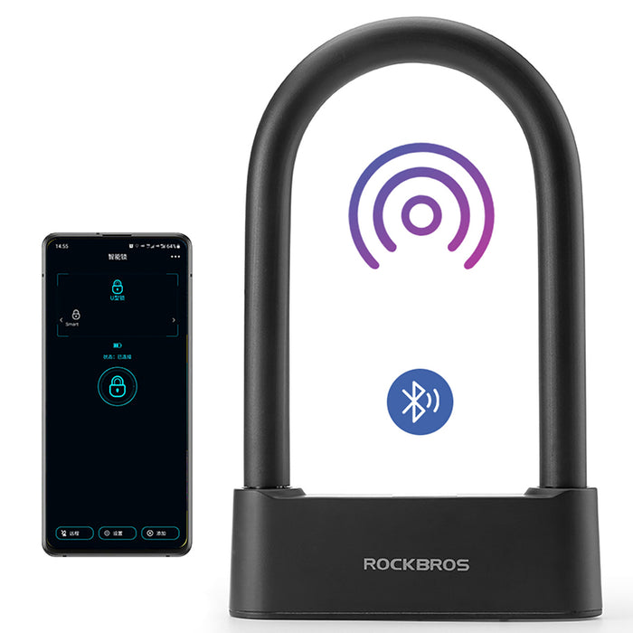 Rockbros 32210818001 SMART Bicycle Lock with Fingerprint Reader and Bluetooth Connectivity - Black