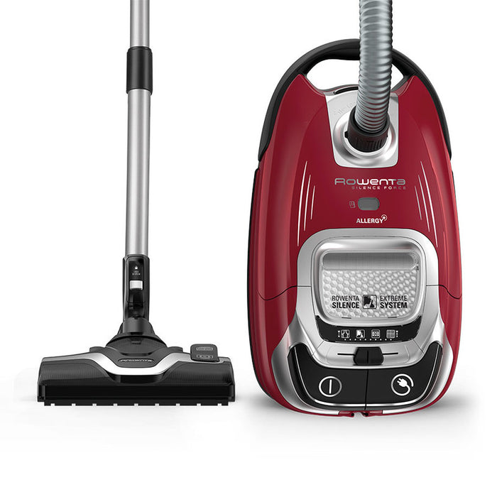 Rowenta RO7473EA SILENCE FORCE ALLERGY+ 58dB, Red, Mini turbobrush, parquet brush, XL crevice tool, sofa brush - 4,5L