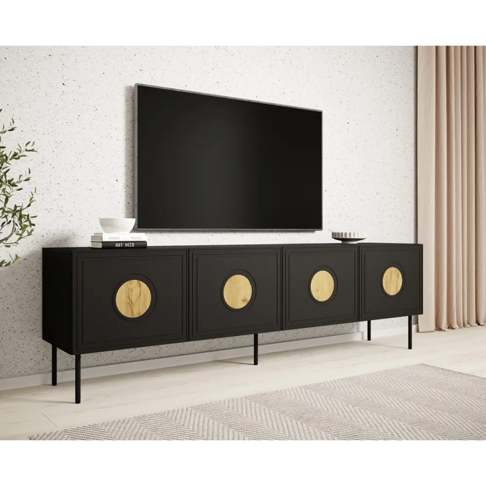 RTV cabinet PALAZZO 200x42x60 black + oak craft - TV cabinets made of furniture boardSTV-ZPM<<<TV cabinetsSTV<<<ActionPL