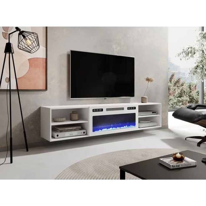 RTV cabinet POLO 180x33x39 white + fireplace white - TV cabinets made of furniture boardSTV-ZPM<<<TV