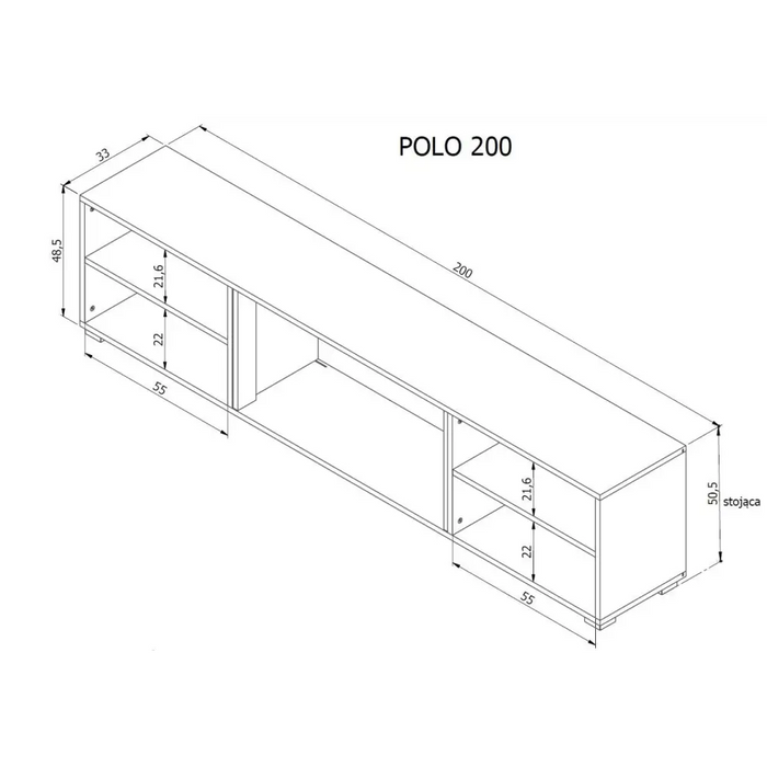 RTV cabinet POLO 200x33x50.5 black + fireplace black - TV cabinets made of furniture boardSTV-ZPM<<<TV