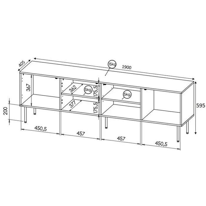 RTV HOLE cabinet 190x40.5x59.5 cm white matt - TV cabinets made of furniture boardSTV-ZPM<<<TV cabinetsSTV<<<ActionPL