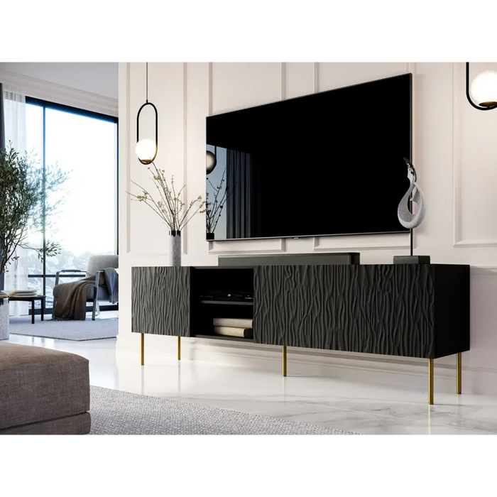 RTV JUNGLE cabinet 190x40.5x59.5 black matt + golden legs - TV cabinets made of furniture boardSTV-ZPM<<<TV