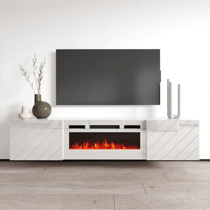 RTV LUXE cabinet 182.6x34.5x37.5 white/gloss white + white mantelpiece - TV cabinets made of furniture