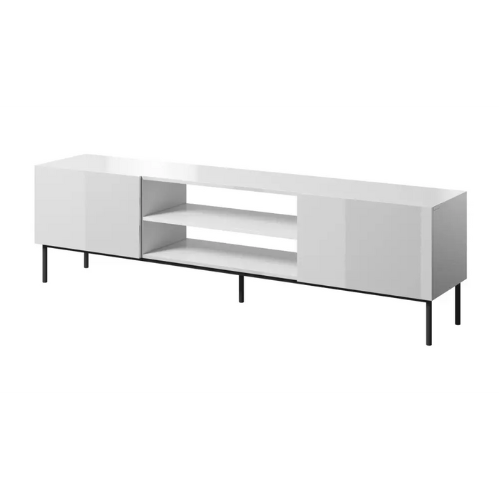 RTV SLIDE 200K cabinet on a black steel frame 200x40x57 cm all in gloss white - TV cabinets made of furniture