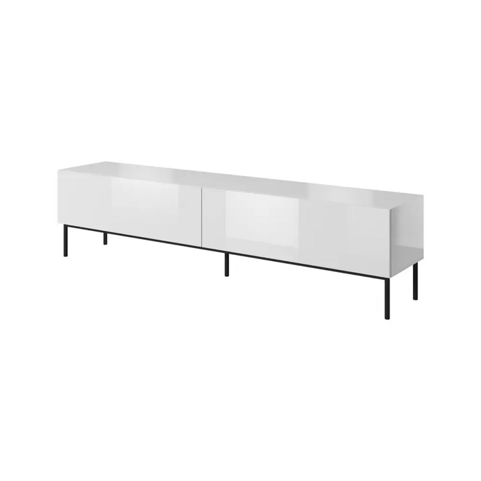 RTV SLIDE cabinet on black steel frame 200x40x50 cm all in gloss white - TV cabinets made of furniture