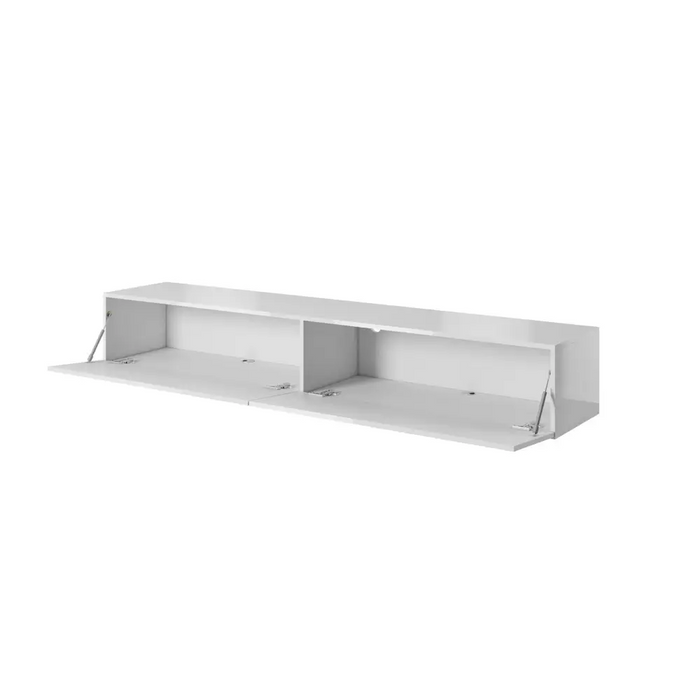 RTV SLIDE cabinet on black steel frame 200x40x50 cm all in gloss white - TV cabinets made of furniture