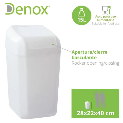 Rubbish bin Denox White 15 L (28 x 22 x 40 cm) - Почистване Прахосмукачки И Гладене<<<Дом Градина<<<BigBuy&&&Други