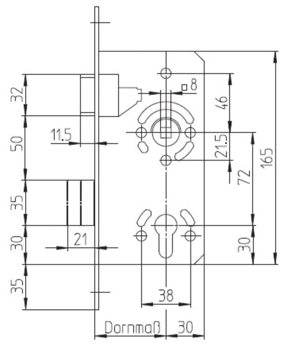 LOCK ORDINARY KEY 72MM E55 NICKEL DIN