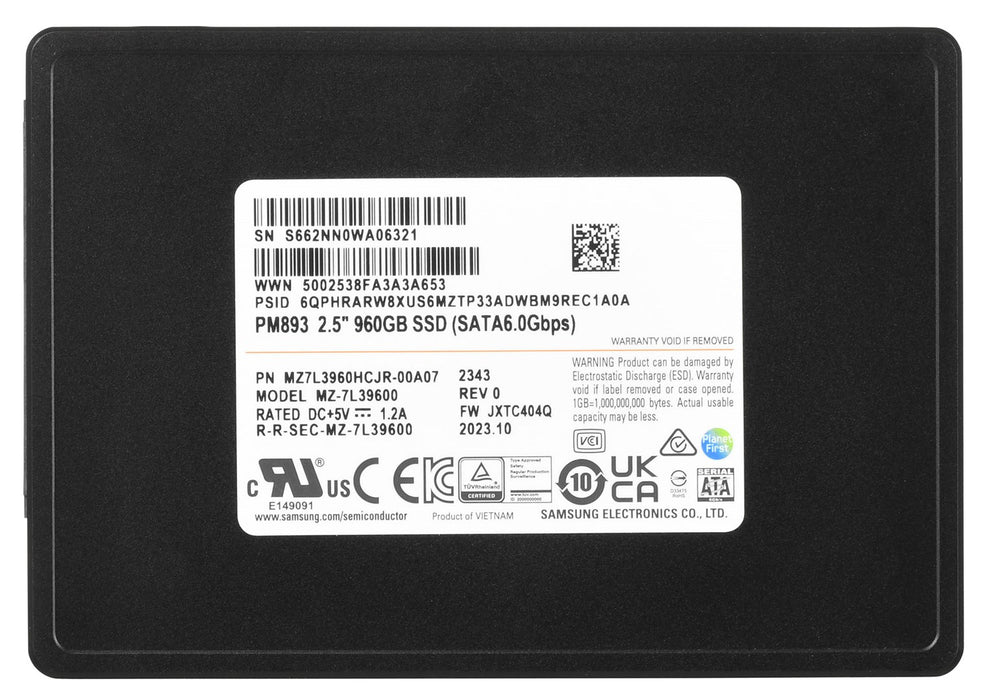 SSD Samsung PM893 960GB SATA 2.5" MZ7L3960HCJR-00A07 (DWPD 1)