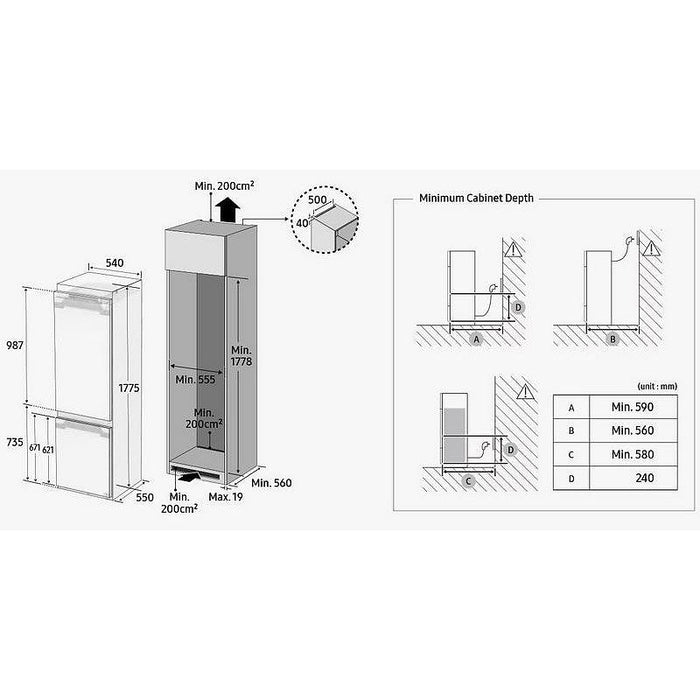Built-in refrigerator SAMSUNG BRB70F26CES0EO, 267 l, No Frost, 177.5 cm