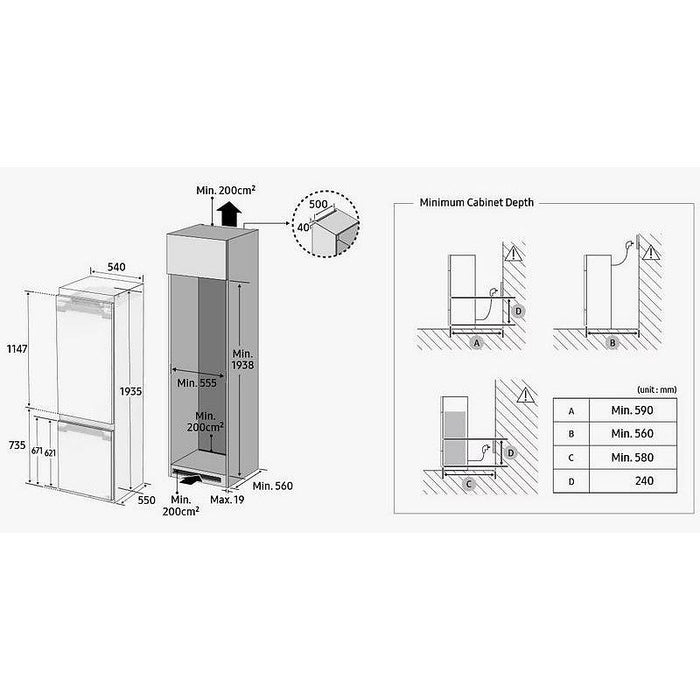 Built-in refrigerator SAMSUNG BRB70F30AES0EO, 298 l, No Frost, 193.5 cm
