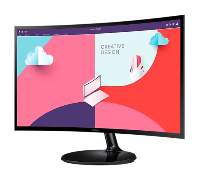 Samsung S24C360 24" Curved VA LED, 1800R, 60hz, 4 ms GTG, 1920x1080, 250cd/m2, 3000:1 Contrast, Eye Saver Mode, Flicker Free, Freesync, Mega DCR, D-Sub, HDMI,Headphone Jack, 178°/178°, Black