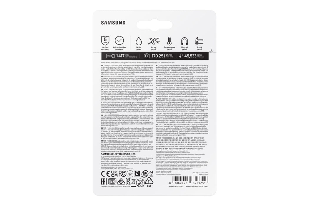 USB memory Samsung BAR Plus USB stick 512GB Silver USB 3.1