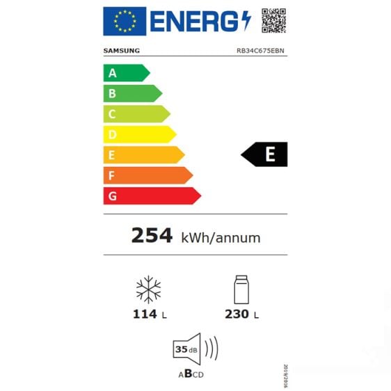 Refrigerator with freezer SAMSUNG RB34C675EBN/EF, 344 l, SmartThings, All Around Cooling, 185.3 cm