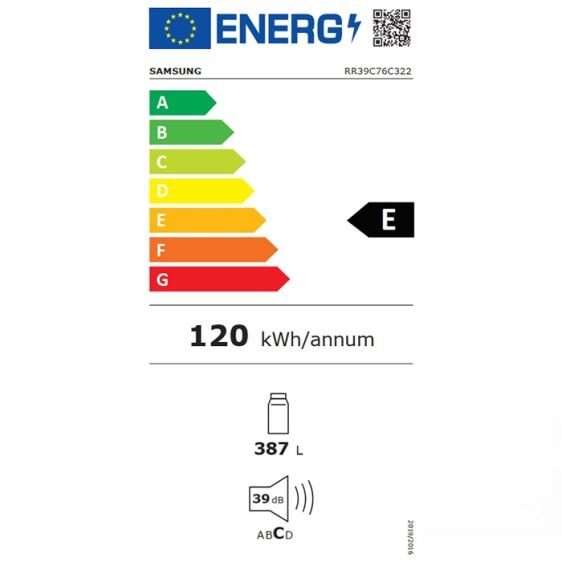Refrigerator SAMSUNG RR39C76C322/EF, 387 l, SmartThings Energy, All-around Cooling, Clean Glass Black