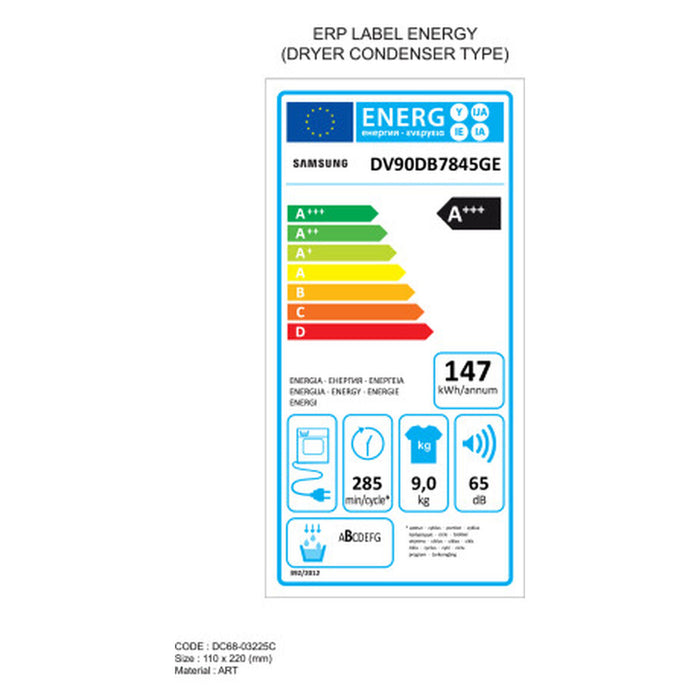 Condensation dryer Samsung DV90DB7845GEU3 9K White 9 kg
