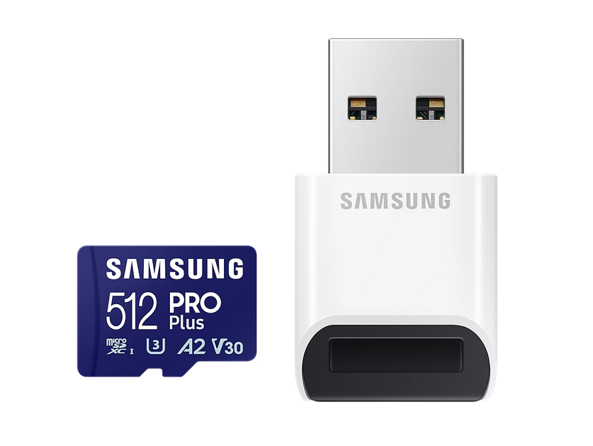 Samsung PRO Plus memory card, microSDXC, UHS-I, 512GB, Adapter, USB reader