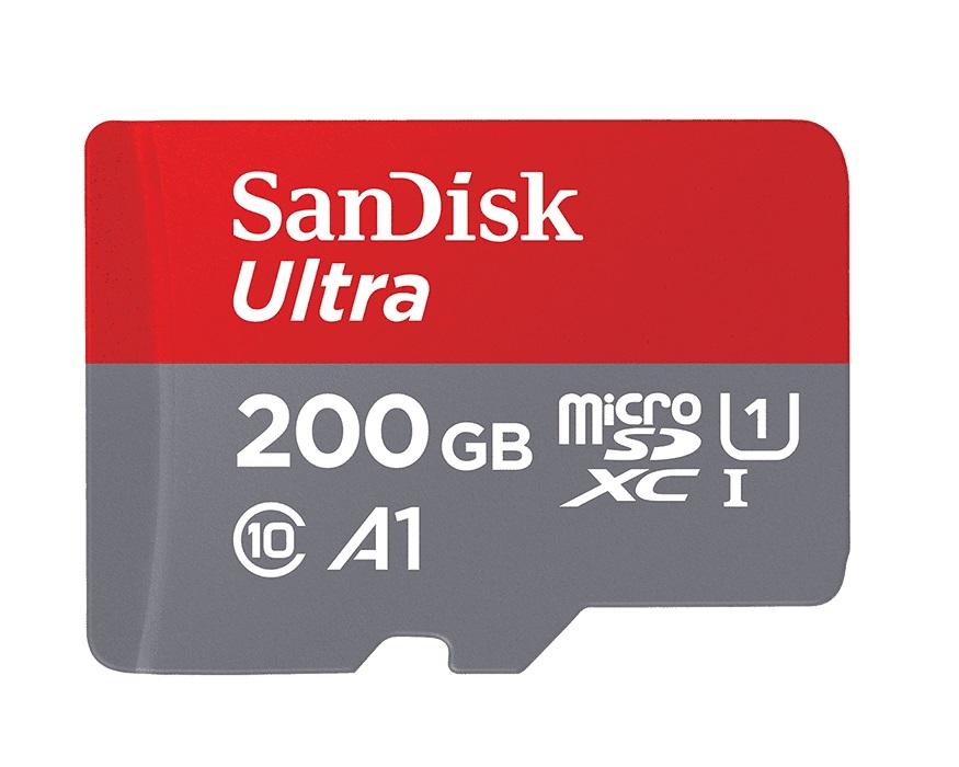 Memory card SANDISK Ultra, microSD, UHS-I, 200GB Class 10, U1, A1, 100 Mb/s, + SD Adapter