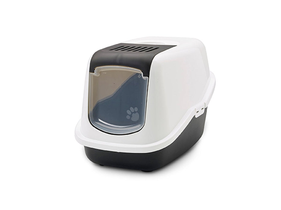 SAVIC Nestor White-Black - Covered Cat Litter Box - 56x39x38.5 cm - 1 pc