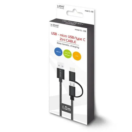Savio CL-128 USB cable USB 2.0 1 m USB A USB C/Micro-USB A Black - USB cablesAKG-KAB<<<GSM accessoriesAKG<<<ActionPL