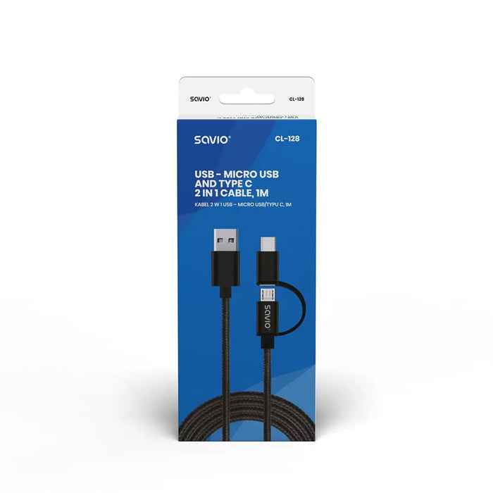 Savio CL-128 USB cable USB 2.0 1 m USB A USB C/Micro-USB A Black - USB cablesAKG-KAB<<<GSM accessoriesAKG<<<ActionPL
