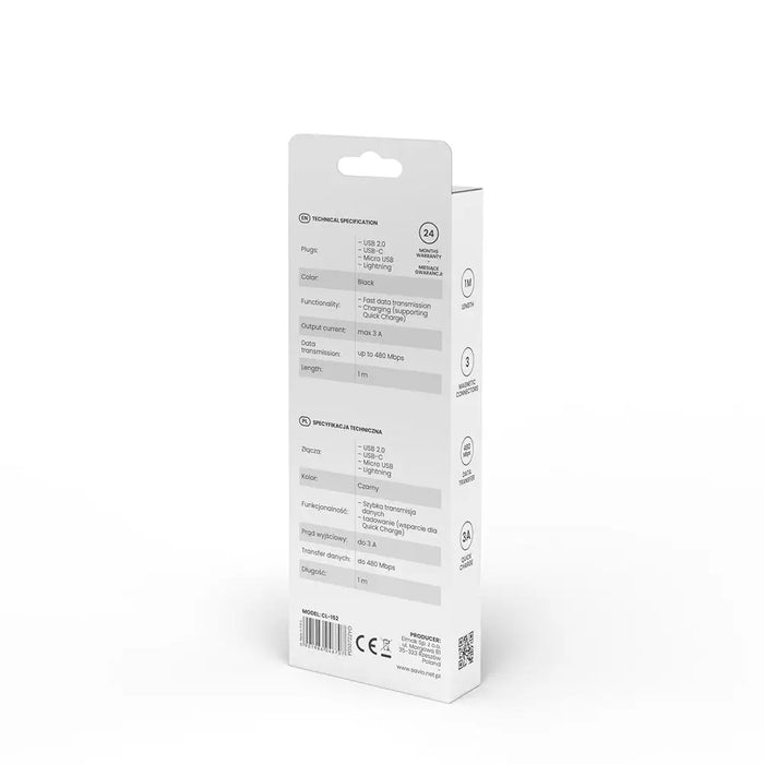 Savio CL-152 USB cable 1 m USB 2.0 USB C Micro USB A/Lightning Black - USB cablesKBA-USB<<<Cables