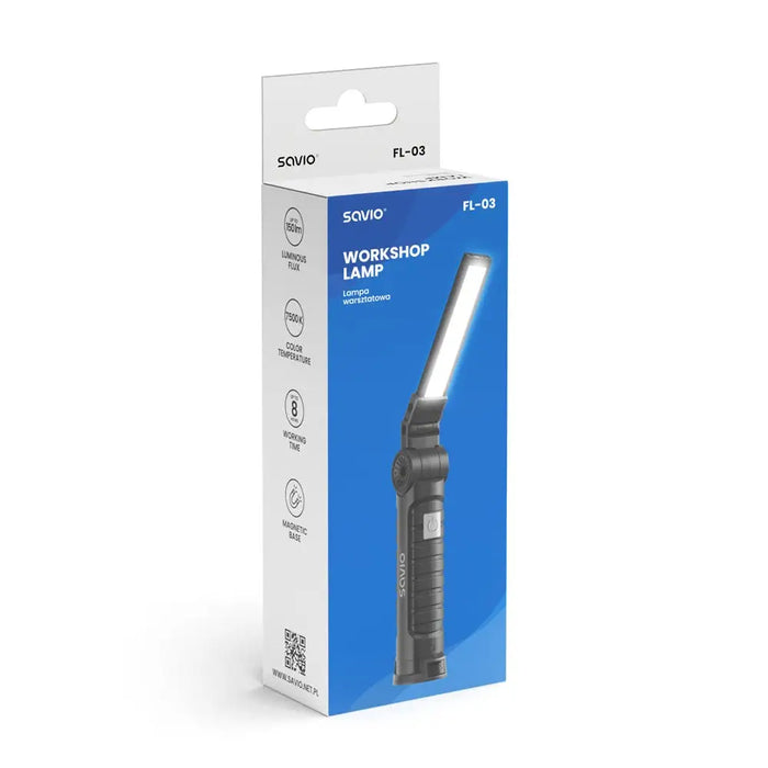 Savio FL-03 COB LED 3W rechargeable workshop lamp USB-C 150 lm rotating head magnet