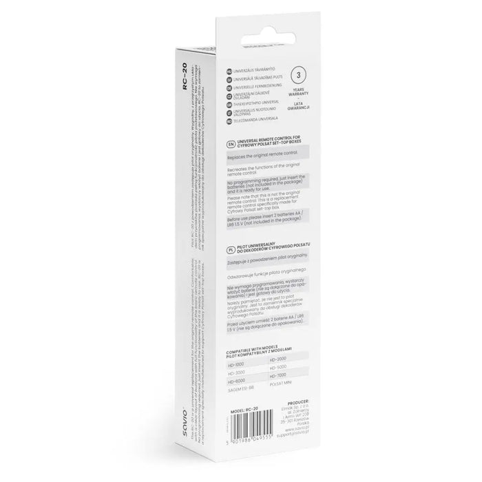 Savio RC-20 remote control IR Wireless DTV TV Press buttons - Remote controlsTVA-PIL<<<TV and accessoriesTVA<<<ActionPL