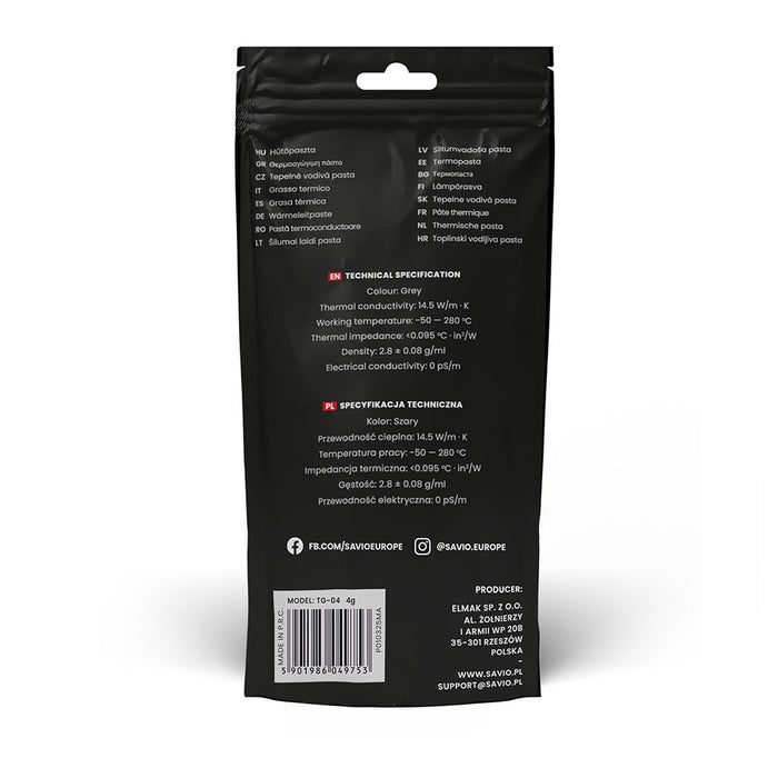 Savio TG-04 4g heat sink compound Thermal paste 14.5 W/m·K